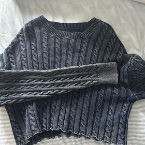 Aerie Charcoal Navy Cable Knit Sweater